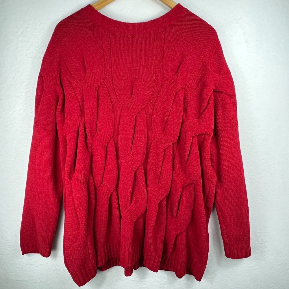 J.Jill Chenille Womens Red Pullover Sweater Size L Polyester Chunky Knit Long Sl